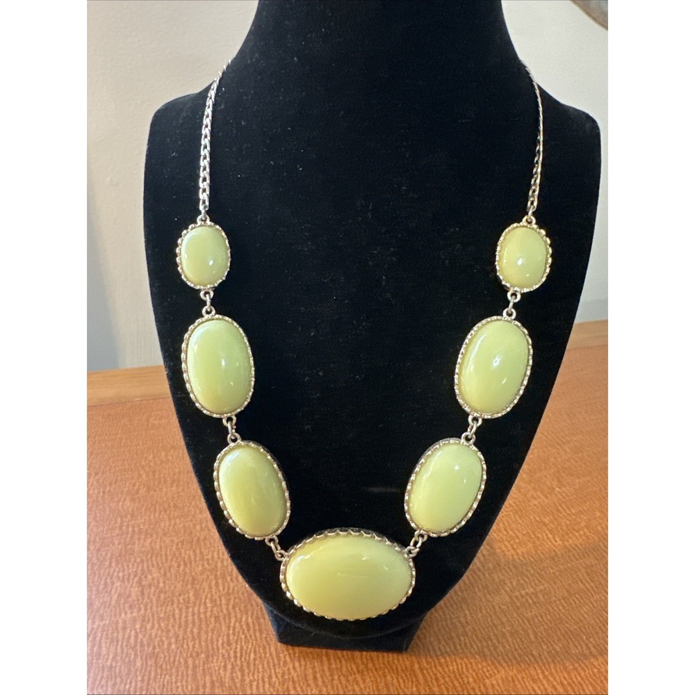 Vintage J Crew Statement Necklace Goldtone Greenish Cabochons
